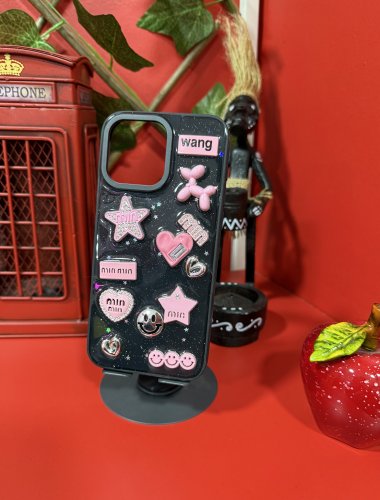 Iphone Parlak Kabartmalı Desenli Kılıf