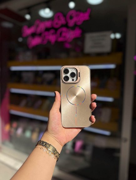Çöl Rengi Simli Standlı Magsafe Uyumlu Ultra Kaliteli Kılıf