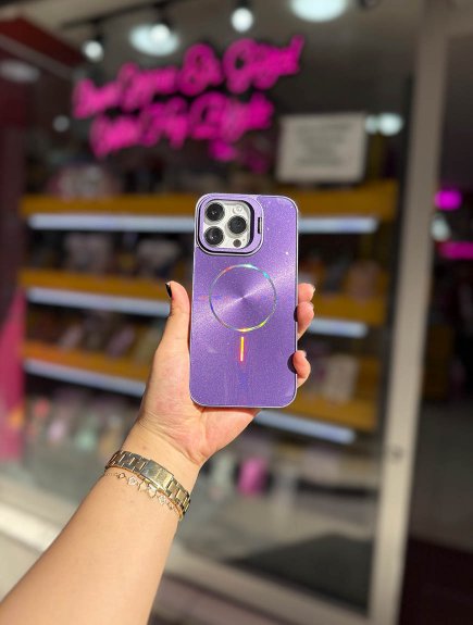 Mor Simli Standlı Magsafe Uyumlu Ultra Kaliteli Kılıf