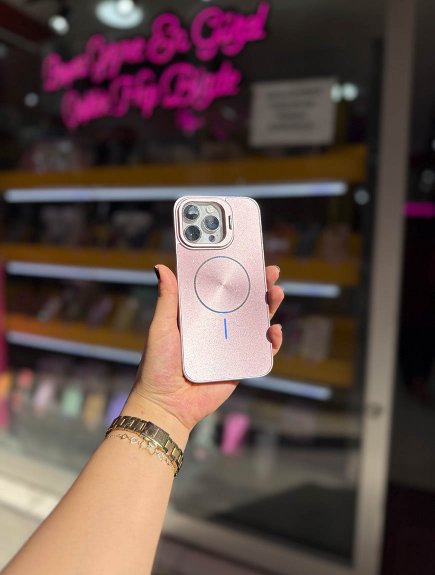Pembe Simli Standlı Magsafe Uyumlu Ultra Kaliteli Kılıf