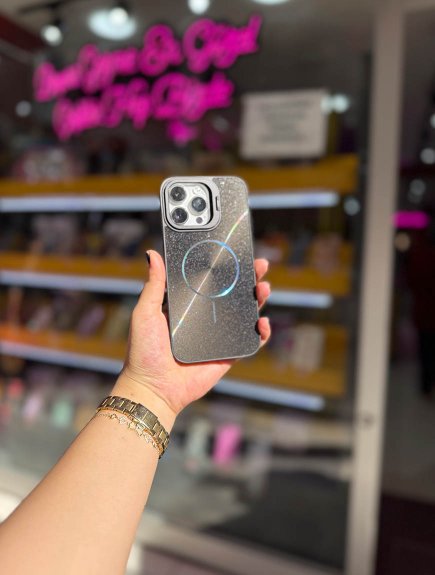 Siyah Simli Standlı Magsafe Uyumlu Ultra Kaliteli Kılıf